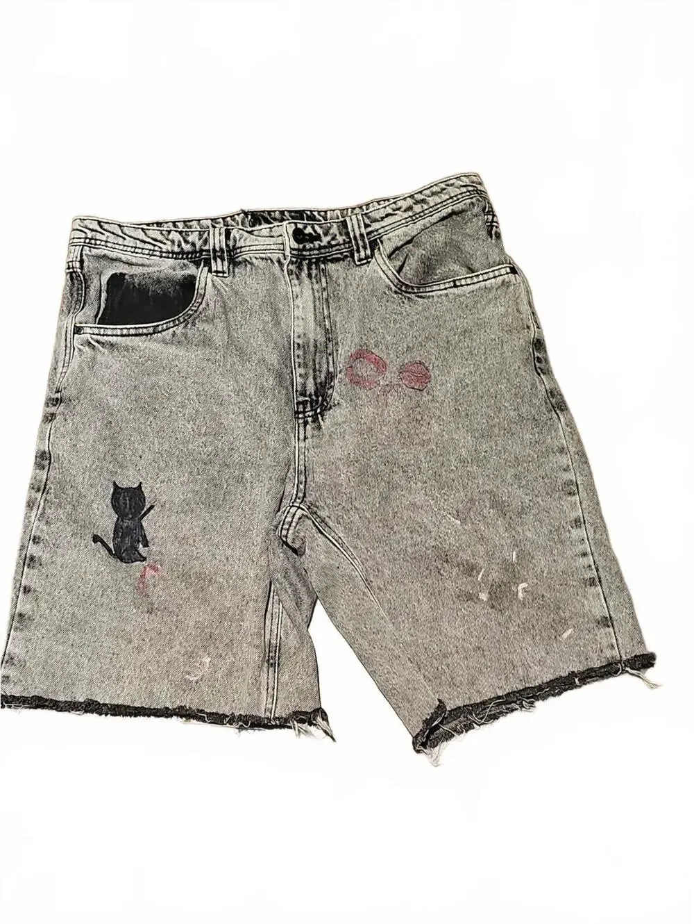 Empyre Men’s Shorts 36 Black Denim Custom Hand Painted Skater Jeans Y2K Thrashed